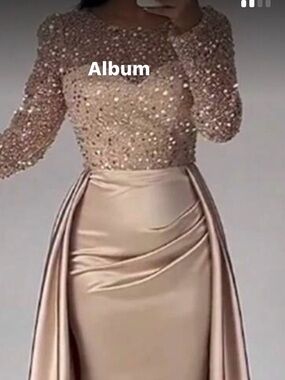 Elegant Embellished Satin Evening Dress in Champagne